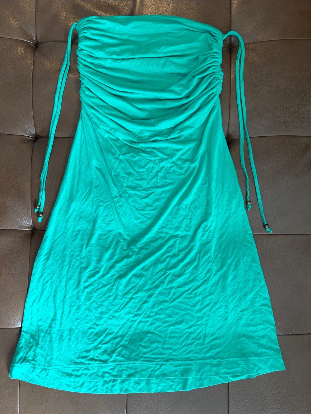 LOFT Strapless Ruched Teal Dress with Side Ties